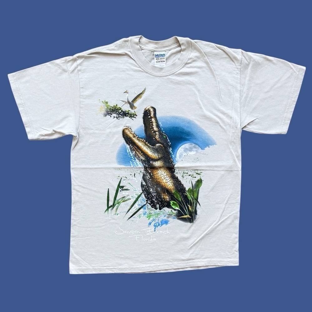 Vtg Y2K Florida Alligator Graphic Tee Jensen Beach Souvenir Tee L
